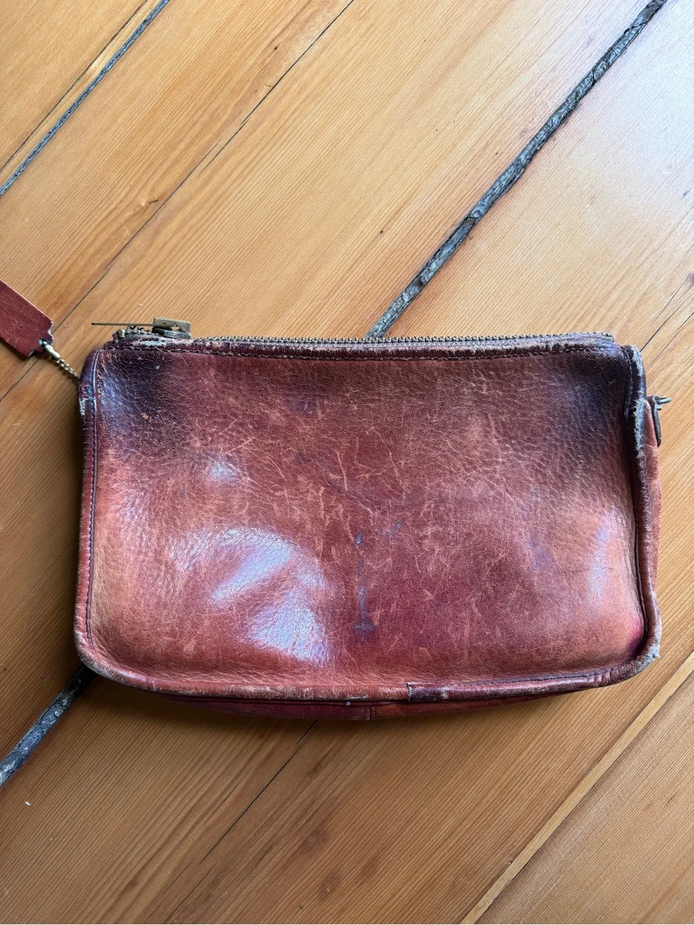 Vintage Brown Leather Zip Pouch